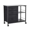 Metal File Cabinet, Mobile Filing Cabinet with 3 Fabric Drawers and 2 Open Shelves, Wooden Vertical Filing Storage Cabinets with Wheels for Letter, A4