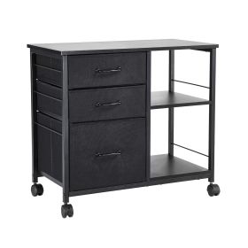 Metal File Cabinet, Mobile Filing Cabinet with 3 Fabric Drawers and 2 Open Shelves, Wooden Vertical Filing Storage Cabinets with Wheels for Letter, A4