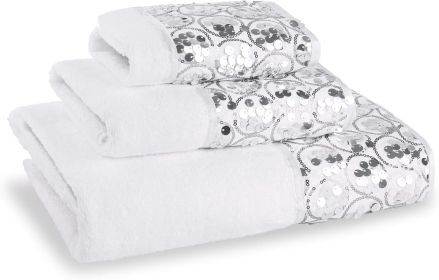 Modern Bathroom Towel Set - 3 Piece Luxury Contemporary Decor Bling White Bath Towel Sets Soft, Plush and Highly Absorbent