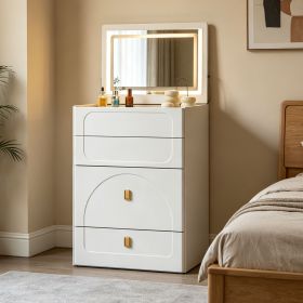 3-in-1 Compact Vanity Desk With Flip-up Led Mirror &3 Adjustable Lighting Modes, Storage Makeup Table