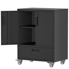 Tool Cart with Wheels, 40" H x 30" W x 20" D, Mobile Tool Cabinet with Lockable Casters & Drawer, Heavy-Duty Steel Storage Organizer for Garage
