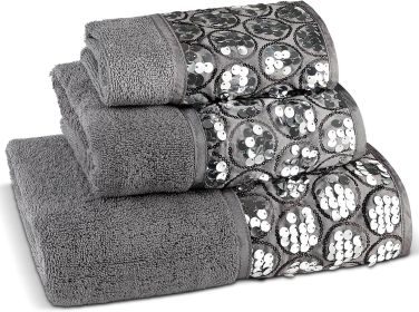 Bathroom Towel Set 3 Piece Towel Bath Towel, Hand Towel and Wash Towel Luxury Contemporary Decor Bling Silver Bath Towel Sets Soft