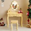 Kids Vanity Set with Mirror and Lights and Stool, 5 Storage Drawers