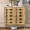 Storage Cabinet with 2 Basket Weave Wooden Doors, Coffee Bar Cabinet with Adjustable Shelves, Vintage Buffet Sideboard for Living Room, Hallway