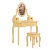 Kids Vanity Set with Mirror and Lights and Stool, 5 Storage Drawers