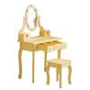 Kids Vanity Set with Mirror and Lights and Stool, 5 Storage Drawers