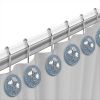 12pc Capri Bathroom Sheer Shower Curtain Sets & 12 Hooks - Modern Classic Luxury Contemporary Decor Blue Shower Curtain Stylish Bath Sets