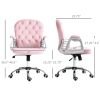 Velvet Office Chair Button Tufted Adjustable Swivel with Padded Armrests Pink