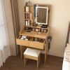 Vanity Table with LED-Illuminated Mirror, Power Outlet, Hairdryer Holder & Stool – Compact Dressing Desk for Small Bedrooms