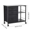 Metal File Cabinet, Mobile Filing Cabinet with 3 Fabric Drawers and 2 Open Shelves, Wooden Vertical Filing Storage Cabinets with Wheels for Letter, A4
