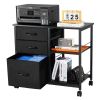 Metal File Cabinet, Mobile Filing Cabinet with 3 Fabric Drawers and 2 Open Shelves, Wooden Vertical Filing Storage Cabinets with Wheels for Letter, A4