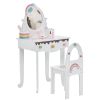 Kids Vanity Table and Chair Set with 7pcs Pretend Play Makeup Toys, Girls Vanity with Mirror & Stool, 3 Drawers & Tabletop Storage