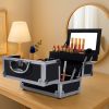 Portable Diamond Texture Aluminum Makeup Storage Bag with Mirror & Key Black