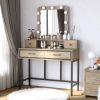 Vanity Desk with Mirror and Lights, Makeup Vanity with 3 Color Dimmable Lighted Hollywood Mirror, Brown Makeup Table with 4 Drawers