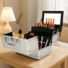 SM-2176 Aluminum Makeup Train Case Jewelry Box Cosmetic Organizer with Mirror 9"x6"x6" Silver