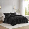 3 PCS King Ultrasoft Faux Fur Ribbed Comforter Set Black