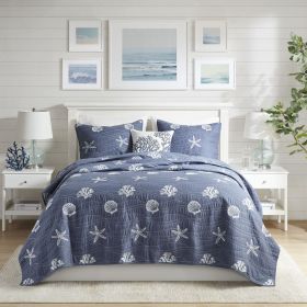 4 Piece Cotton Reversible Embroidered Quilt Set with Throw Pillow
