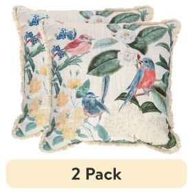 (2 pack)Printed & Floral Embroidered Bird 18' x 18' Decorative Throw Pillow, Multi-Color, Polyester