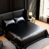 Satin Bed Sheets, King Size Sheets Set, 4 Pcs Silky Bedding Set with 15 Inches Deep Pocket for Mattress (King, Black)