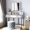 Vanity Desk with Mirror and Lights, Makeup Vanity with 3 Color Dimmable Lighted Hollywood Mirror, White Makeup Table with 4 Drawers