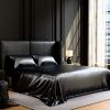 Satin Bed Sheets, Queen Size Sheets Set, 4 Pcs Silky Bedding Set with 15 Inches Deep Pocket for Mattress (Queen, Black)