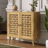 Storage Cabinet with 2 Basket Weave Wooden Doors, Coffee Bar Cabinet with Adjustable Shelves, Vintage Buffet Sideboard for Living Room, Hallway
