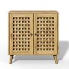Storage Cabinet with 2 Basket Weave Wooden Doors, Coffee Bar Cabinet with Adjustable Shelves, Vintage Buffet Sideboard for Living Room, Hallway