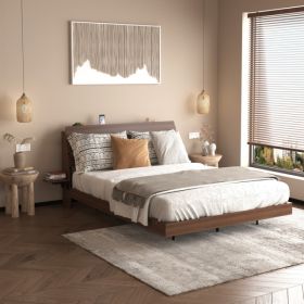 Floating Bed Frame Queen With Led Lights And Charging Station, Wood Queen Size Bed Frame With Storage Headboard, No Box Spring Needed, Easy Assem (Option: Defaulttitle)