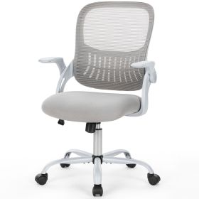 Office Mid Back Ergonomic Mesh Computer Desk Larger Seat Executive Height Adjustable Swivel Task Chair with Lumbar Support (Color: grey)