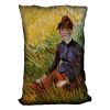 Woman Sitting in the Grass by Van Gogh Cushion