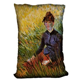 Woman Sitting in the Grass by Van Gogh Cushion (Insert: With Insert, size: 14" X 14")